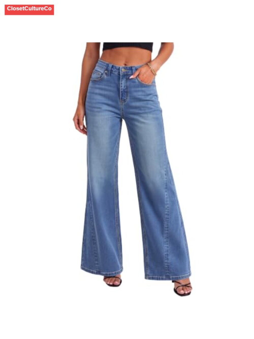 Women's Wide Leg High Waisted Baggy Jeans Stretch Denim Casual